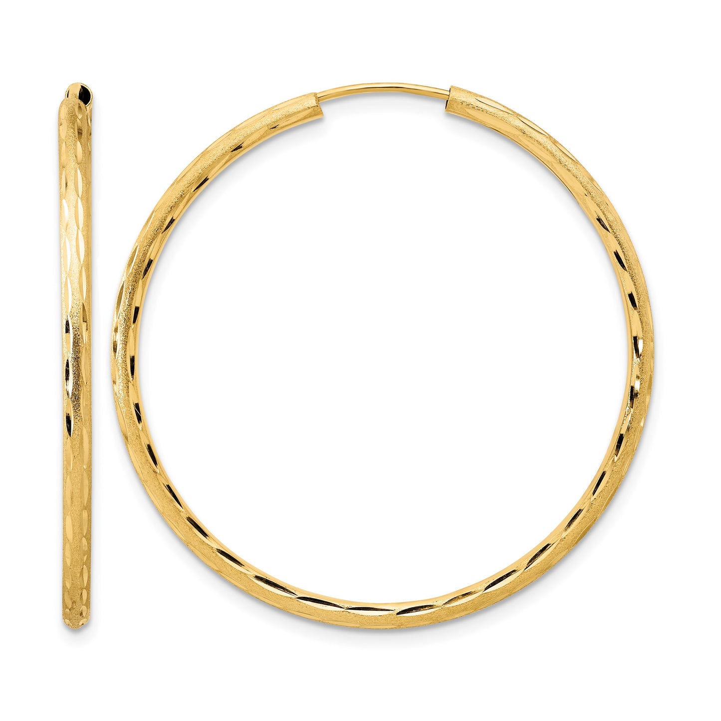 14k 2.00x40mm Polished and Satin Diamond-cut Endless Tube Hoop Earrings