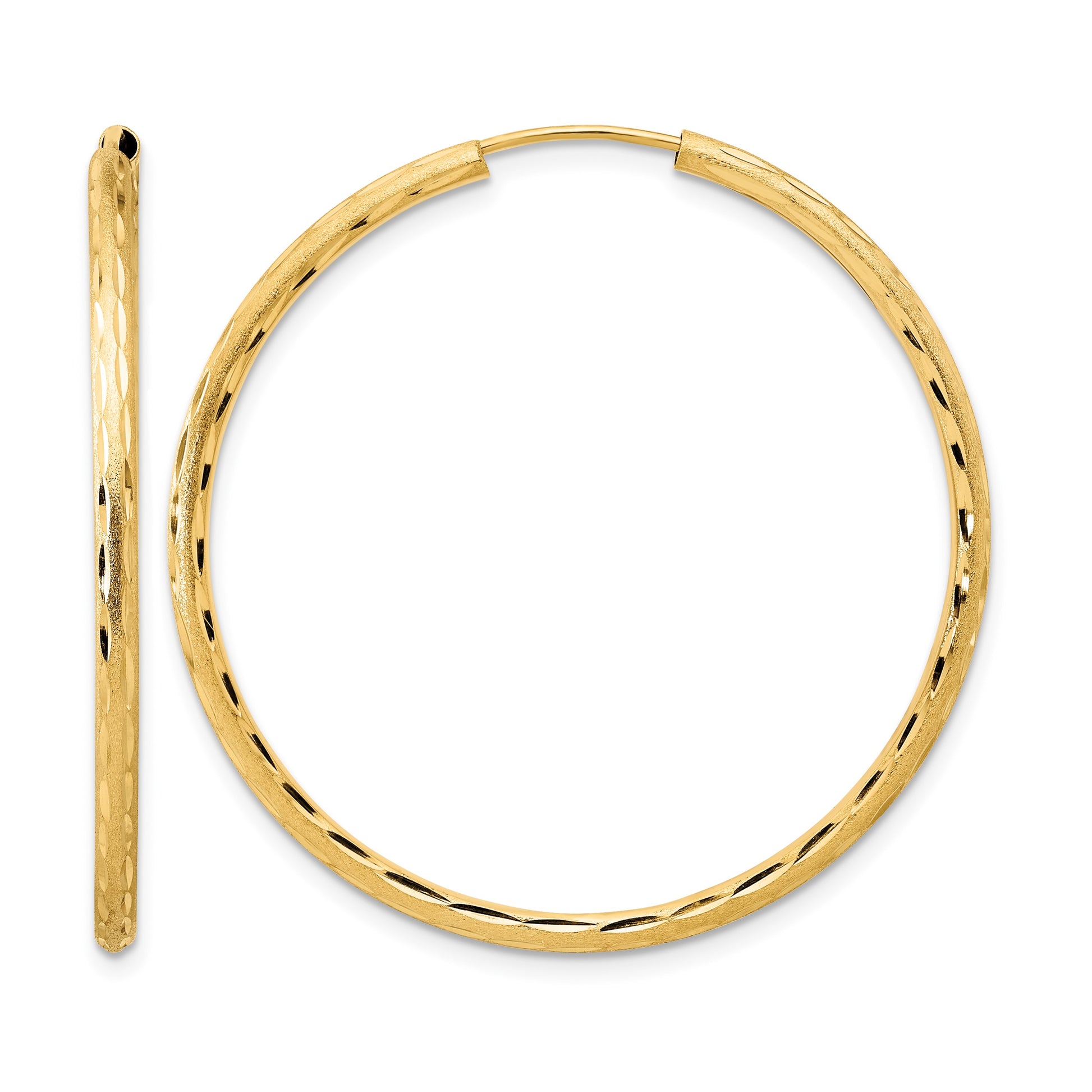 14k 2.00x40mm Polished and Satin Diamond-cut Endless Tube Hoop Earrings