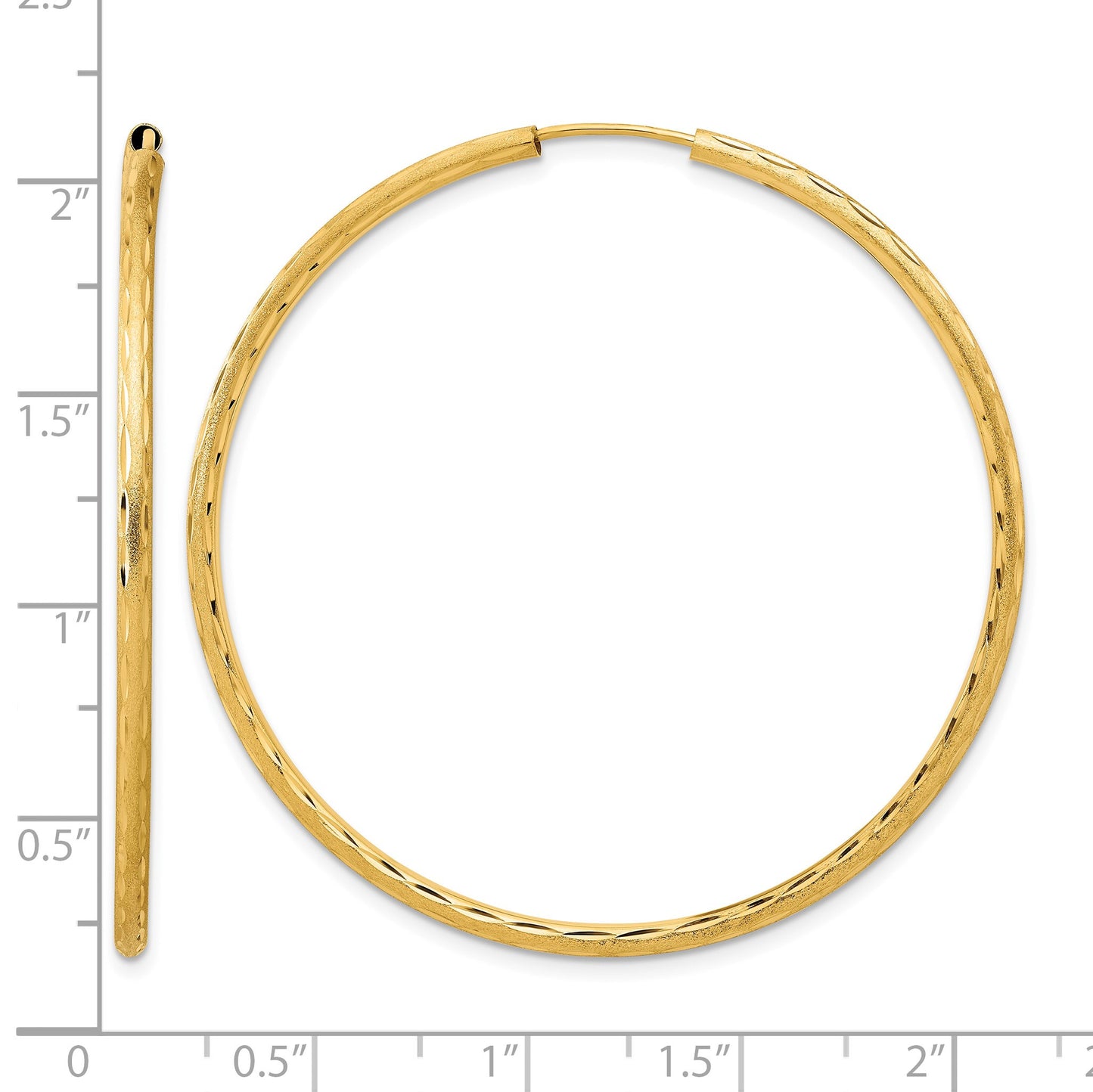 14k 2.00x50mm Polished and Satin Diamond-cut Endless Tube Hoop Earrings