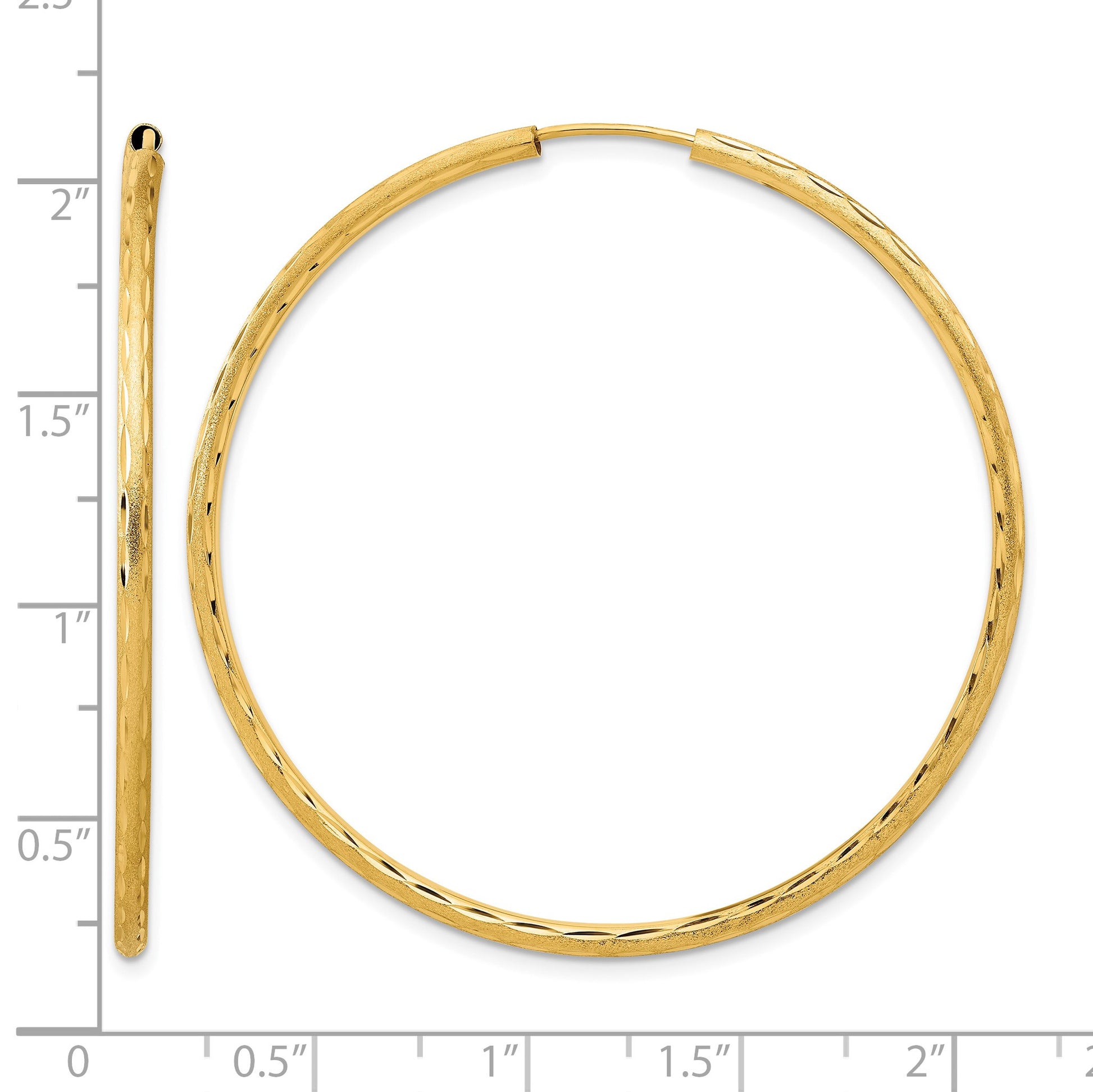 14k 2.00x50mm Polished and Satin Diamond-cut Endless Tube Hoop Earrings