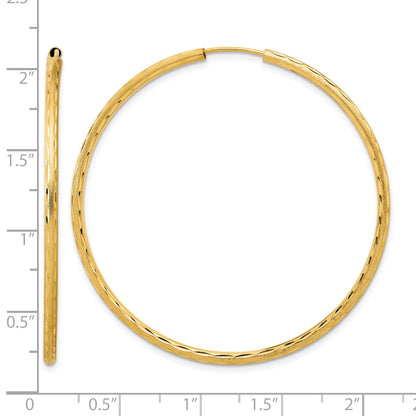 14k 2.00x50mm Polished and Satin Diamond-cut Endless Tube Hoop Earrings