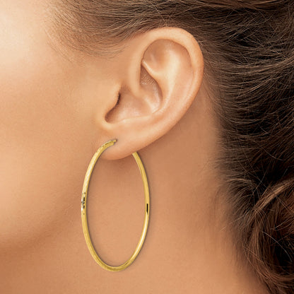 14k 2.00x55mm Polished and Satin Diamond-cut Endless Tube Hoop Earrings