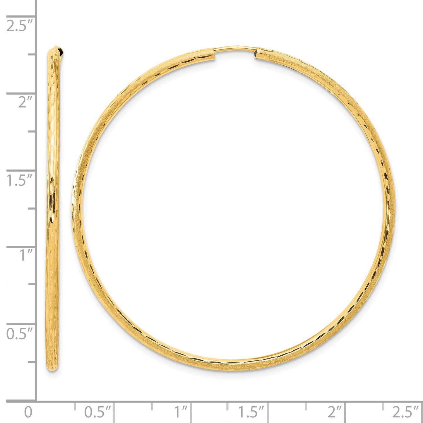 14k 2.00x55mm Polished and Satin Diamond-cut Endless Tube Hoop Earrings