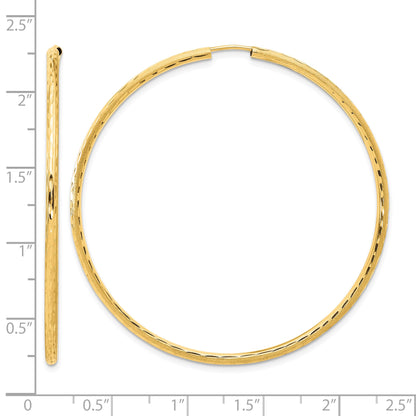14k 2.00x55mm Polished and Satin Diamond-cut Endless Tube Hoop Earrings