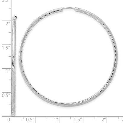 14k White Gold 2.00x55mm Polished and Satin Diamond-cut Endless Tube Hoop Earrings