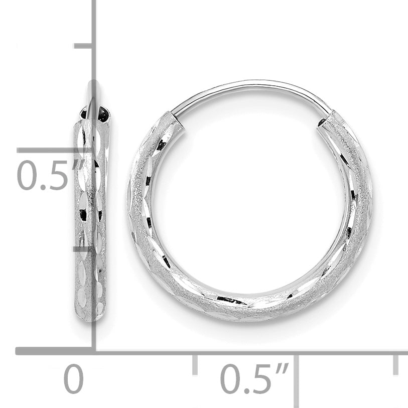 14k White Gold 2.00x16mm Polished and Satin Diamond-cut Endless Tube Hoop Earrings