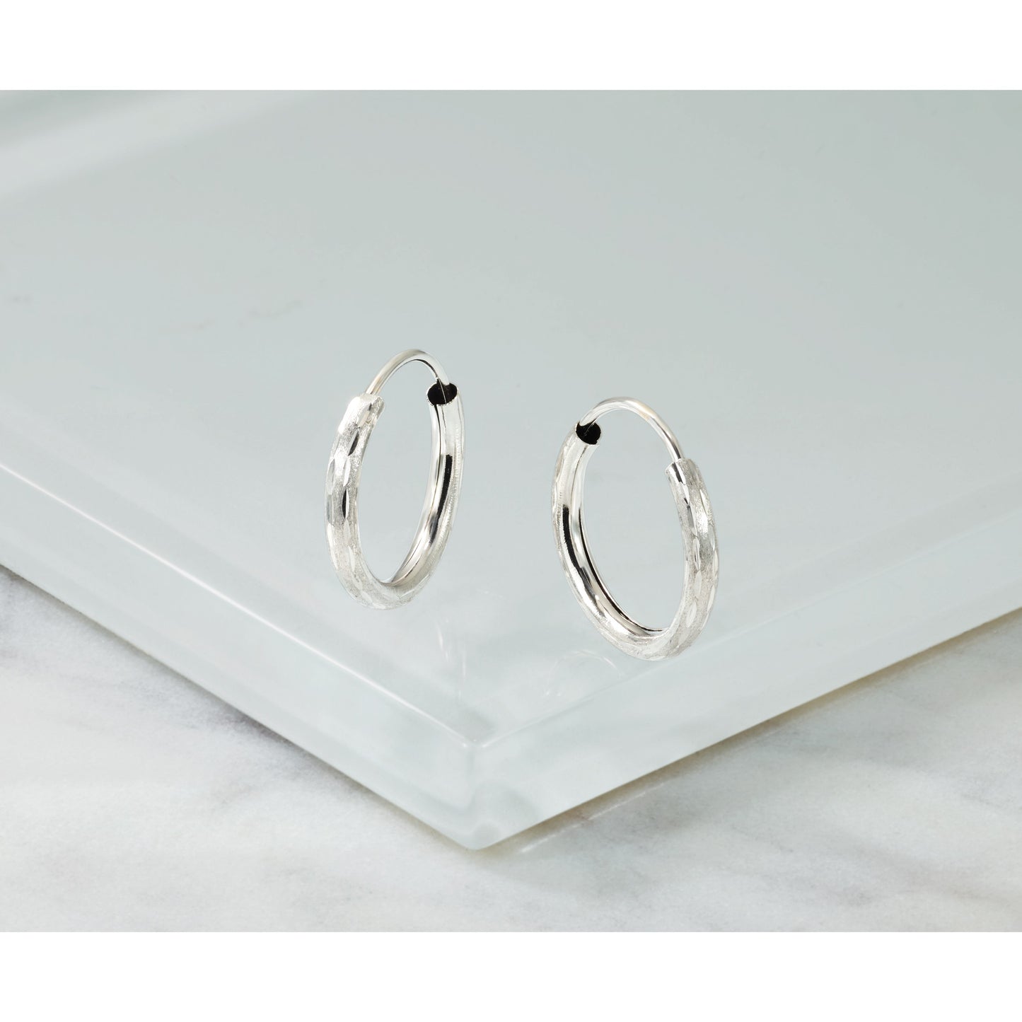 14k White Gold 2.00x16mm Polished and Satin Diamond-cut Endless Tube Hoop Earrings