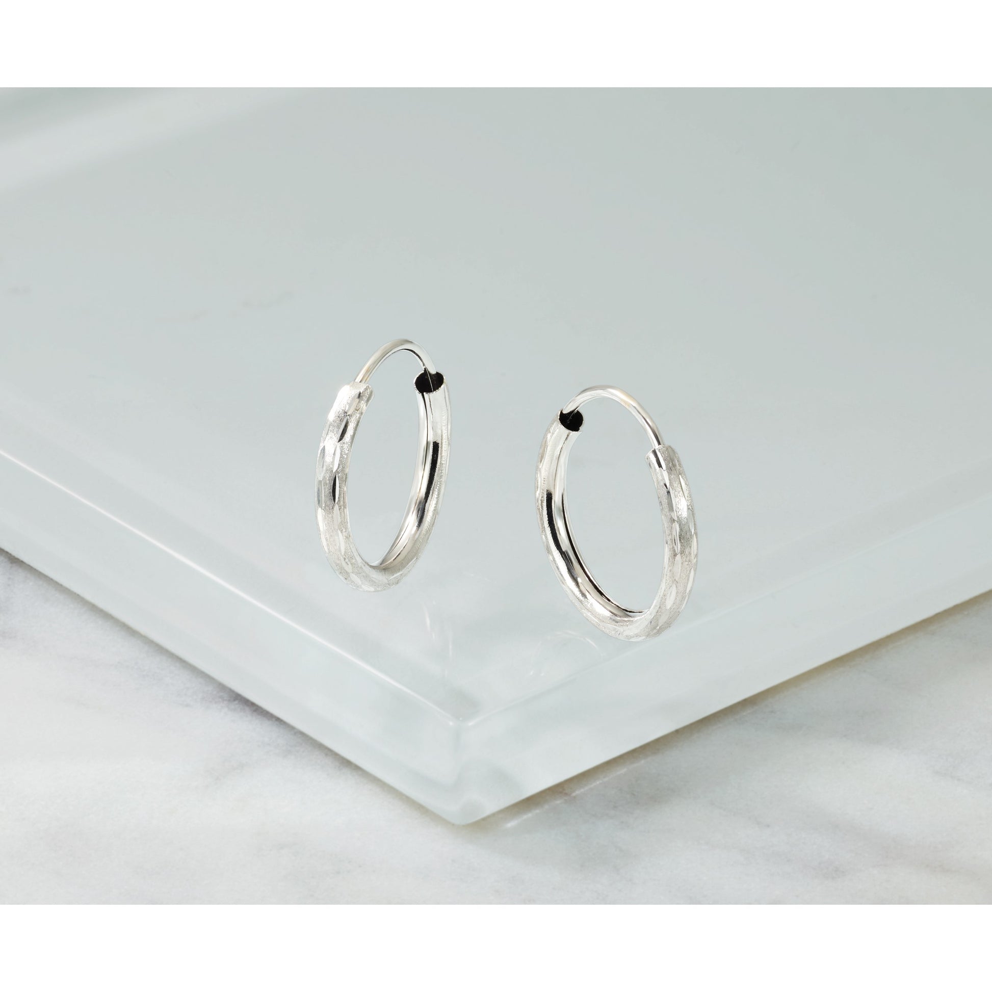 14k White Gold 2.00x16mm Polished and Satin Diamond-cut Endless Tube Hoop Earrings