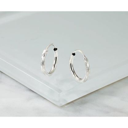 14k White Gold 2.00x16mm Polished and Satin Diamond-cut Endless Tube Hoop Earrings