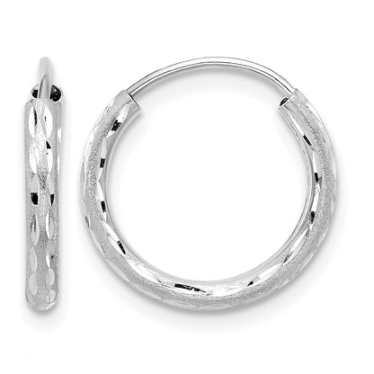 14k White Gold 2.00x16mm Polished and Satin Diamond-cut Endless Tube Hoop Earrings