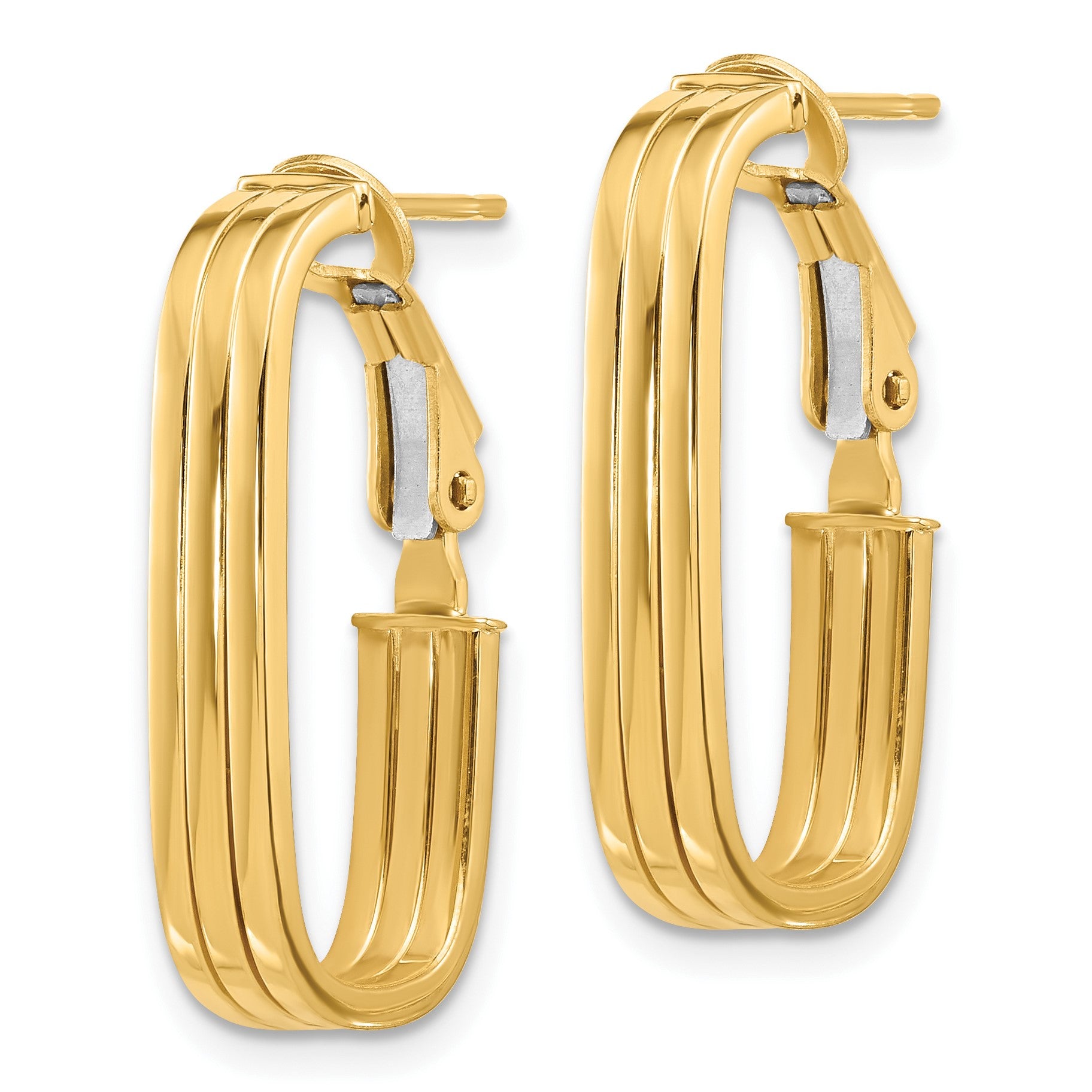 14K 4.4x25mm Polished Oval Omega Back Tube Hoop Earrings
