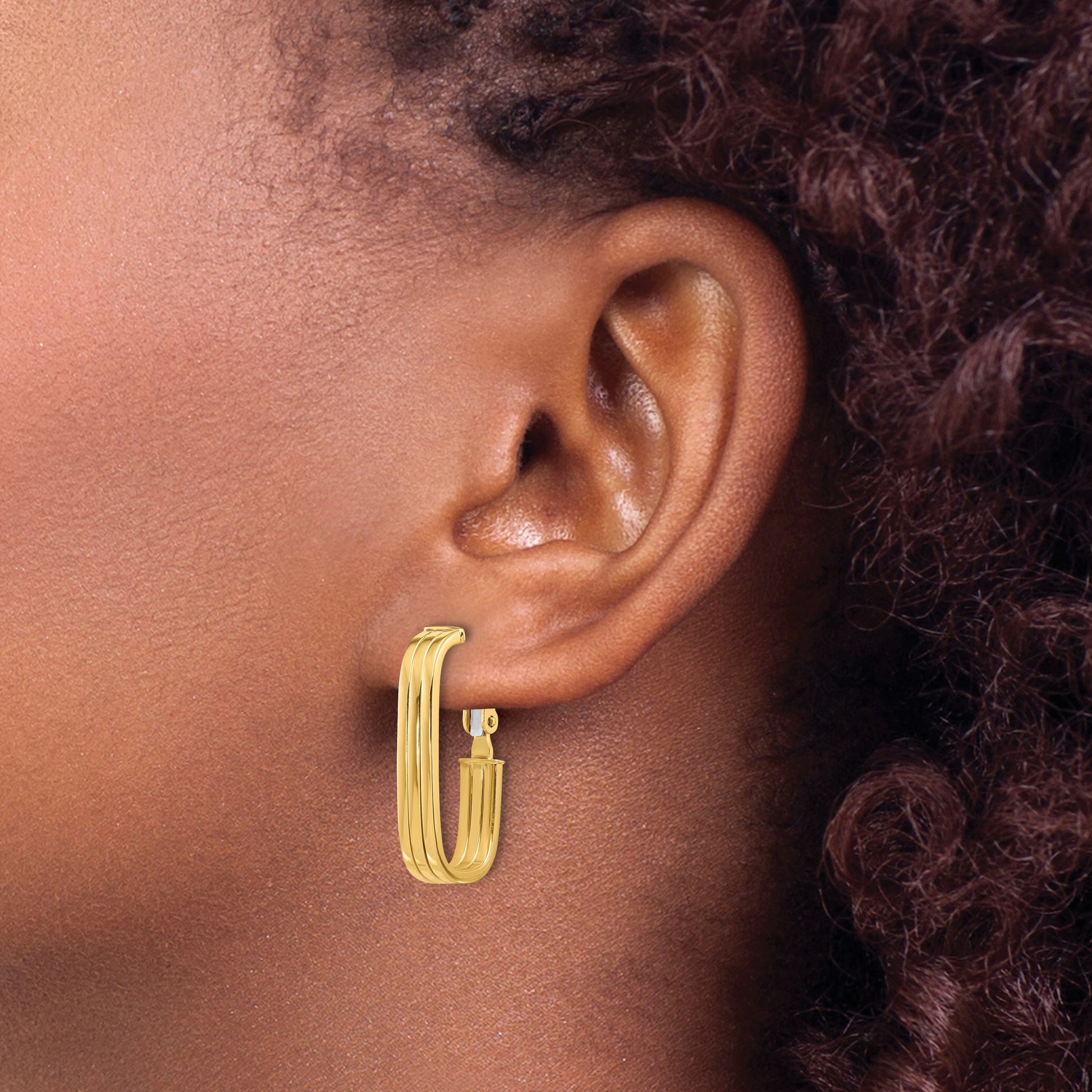 14K 4.4x25mm Polished Oval Omega Back Tube Hoop Earrings
