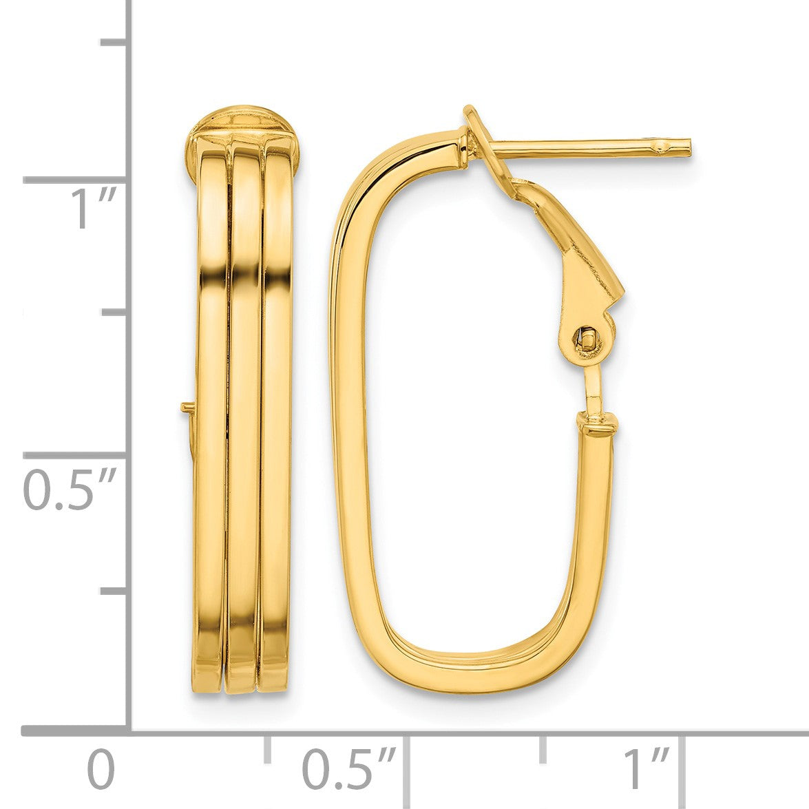 14K 4.4x25mm Polished Oval Omega Back Tube Hoop Earrings