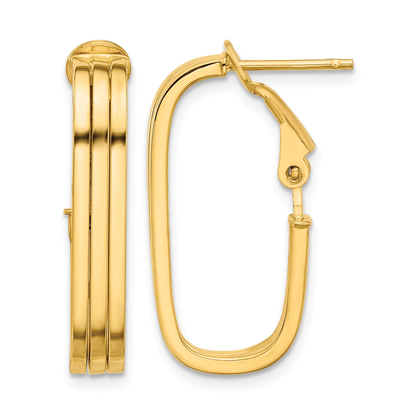 14K 4.4x25mm Polished Oval Omega Back Tube Hoop Earrings
