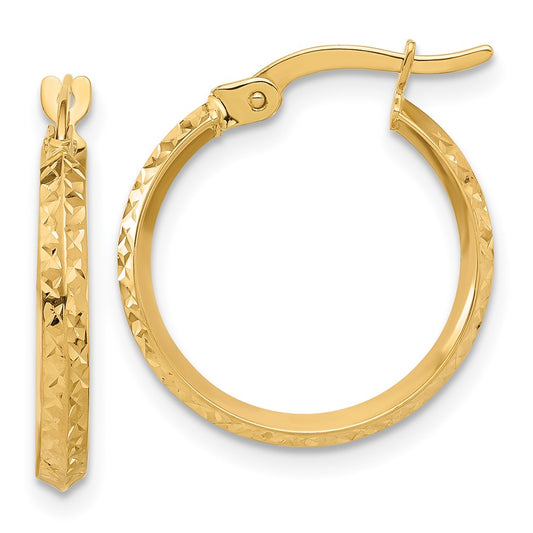 14K Polished and Diamond-cut Knife Edge Hoop Earrings