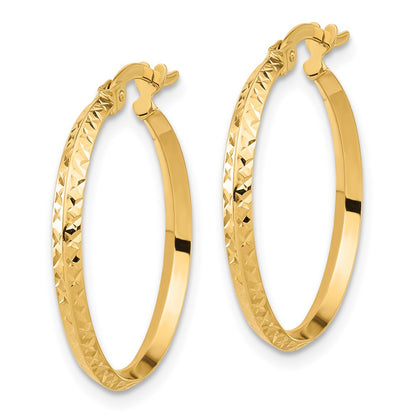 14K Polished and Diamond-cut Knife Edge Hoop Earrings