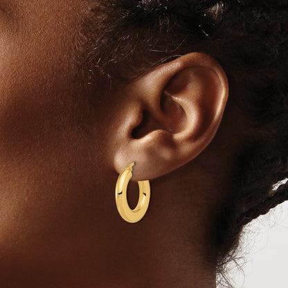 14K 3x23mm Polished Tube Hoop Earrings