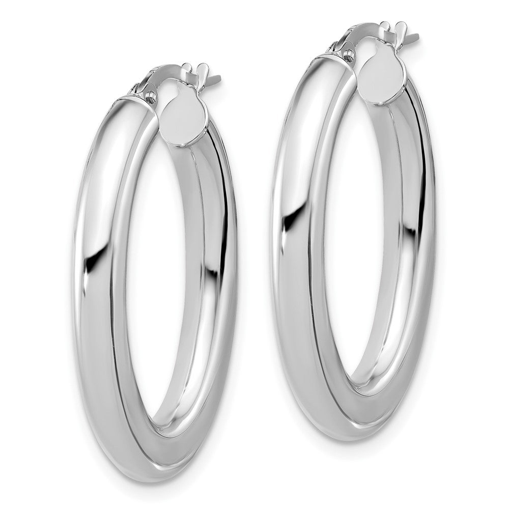 14K White Gold Polished Tube Oval Hoop Earrings