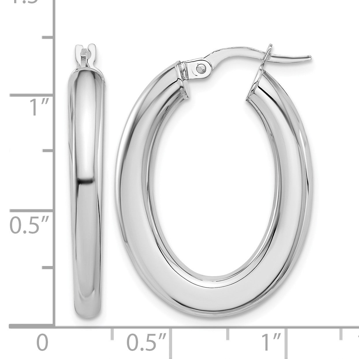 14K White Gold 3x29mm Polished Oval Tube Hoop Earrings