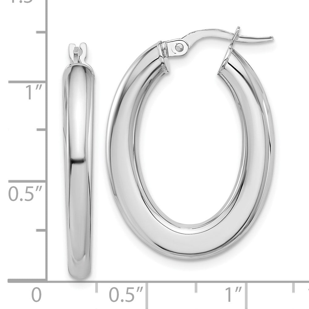 14K White Gold Polished Tube Oval Hoop Earrings