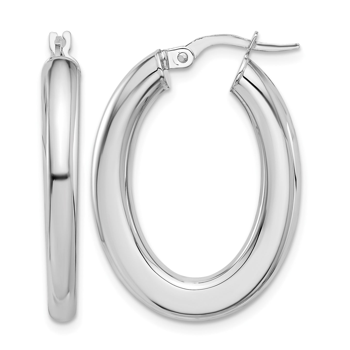 14K White Gold 3x29mm Polished Oval Tube Hoop Earrings