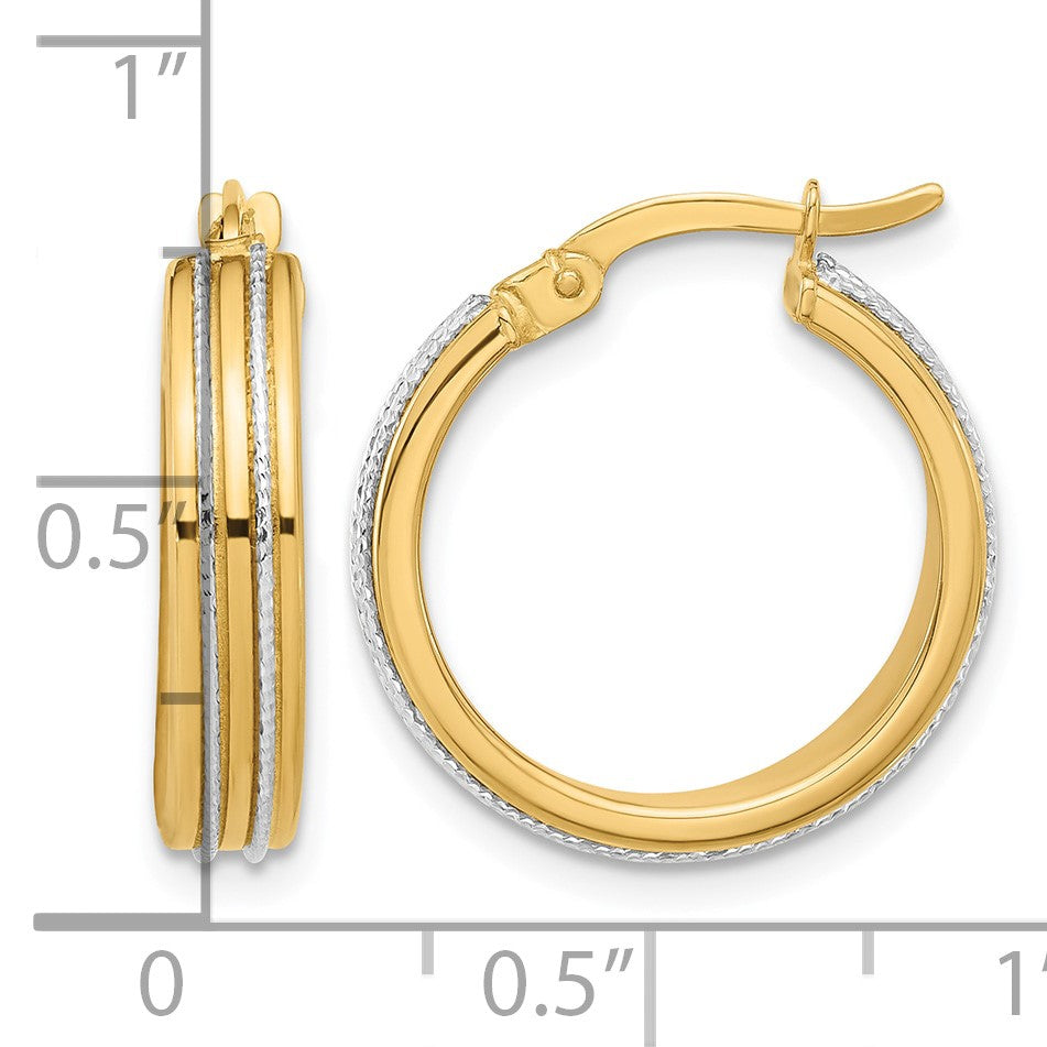 14K Two-tone Polished and Diamond-cut Hoop Earrings