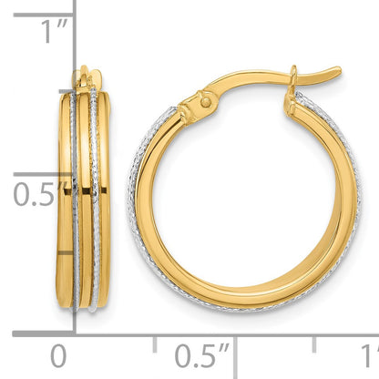14K Two-tone Polished and Diamond-cut Hoop Earrings