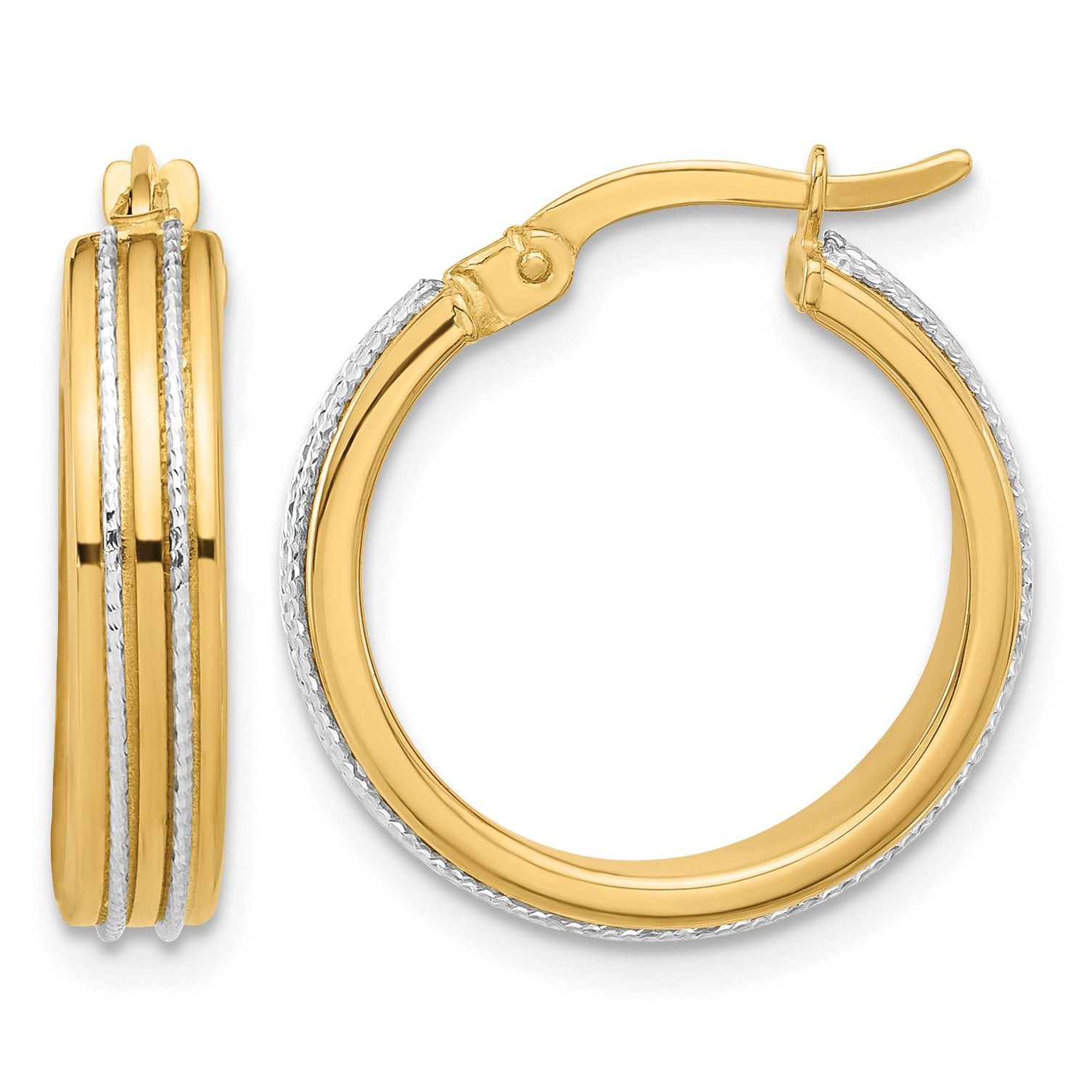14K Two-tone Polished and Diamond-cut Hoop Earrings
