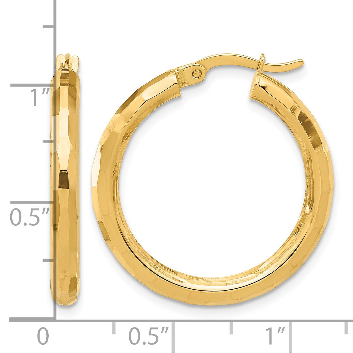 14K Polished and Diamond-cut Hoop Earrings