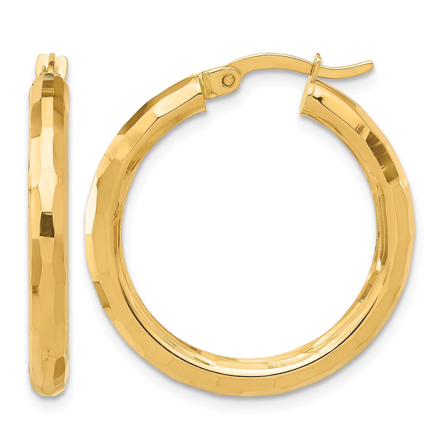 14K Polished and Diamond-cut Hoop Earrings