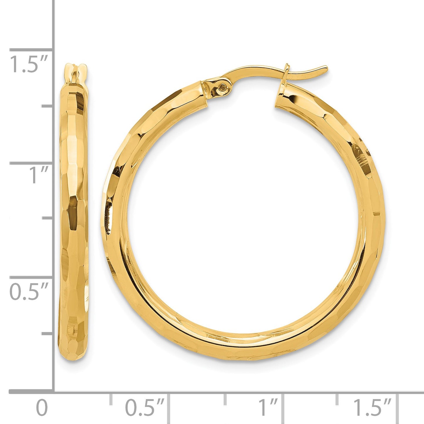 14K Polished and Diamond-cut Hoop Earrings