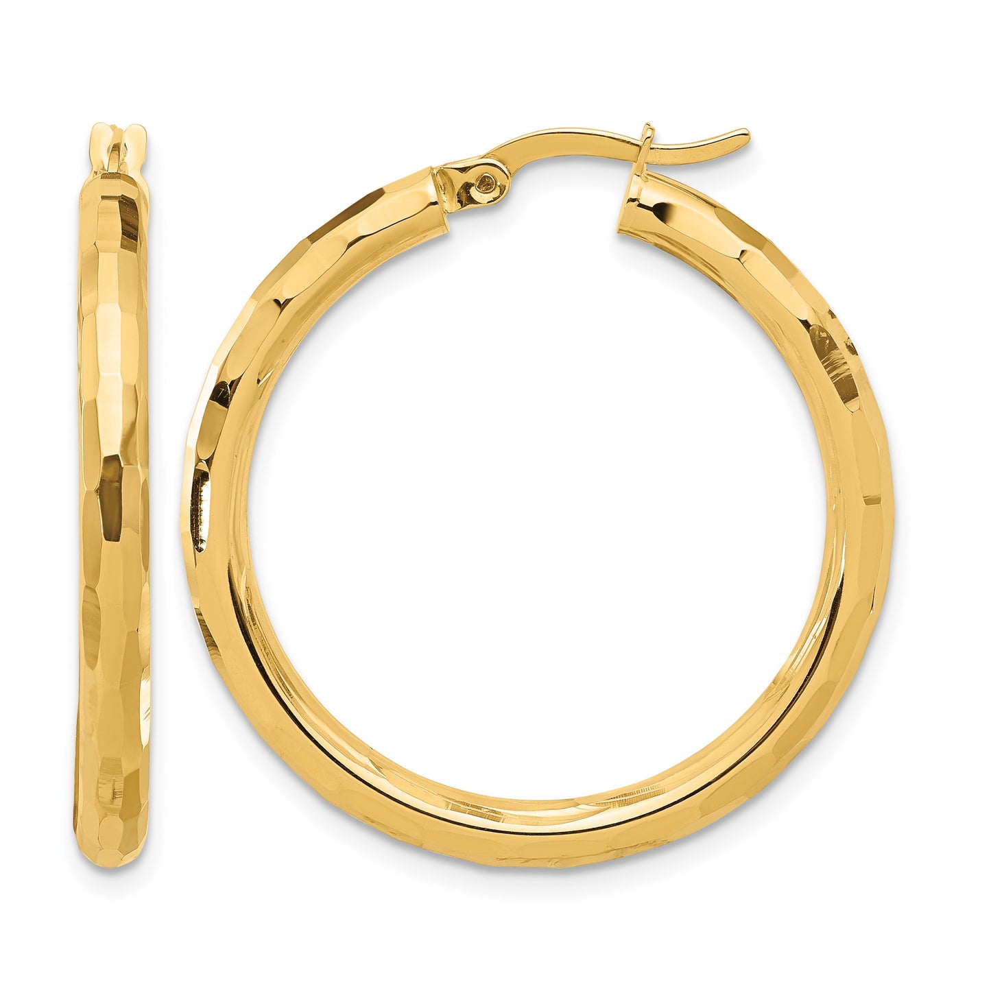 14K Polished and Diamond-cut Hoop Earrings