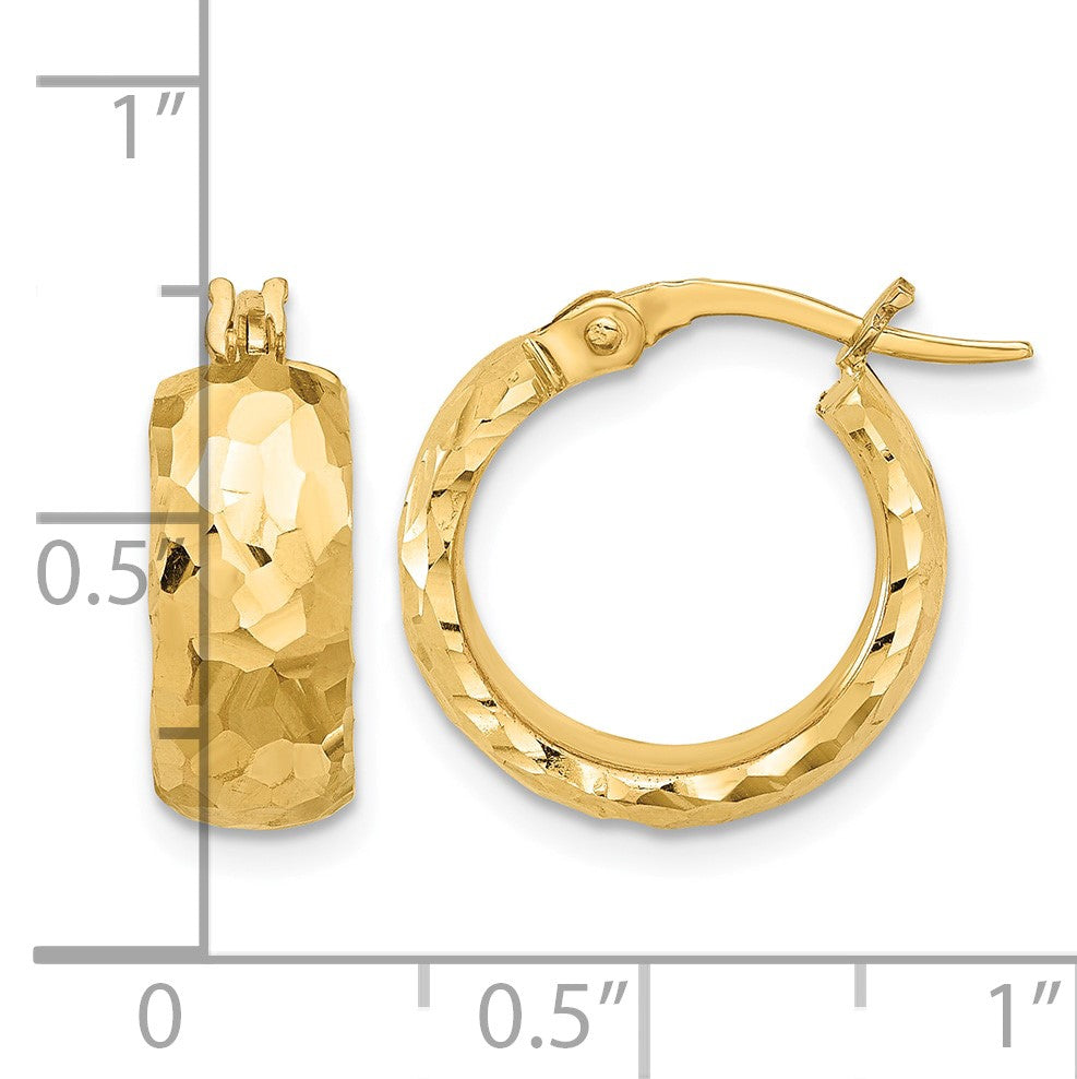 14K Polished and Diamond Cut 6mm Hoop Earrings