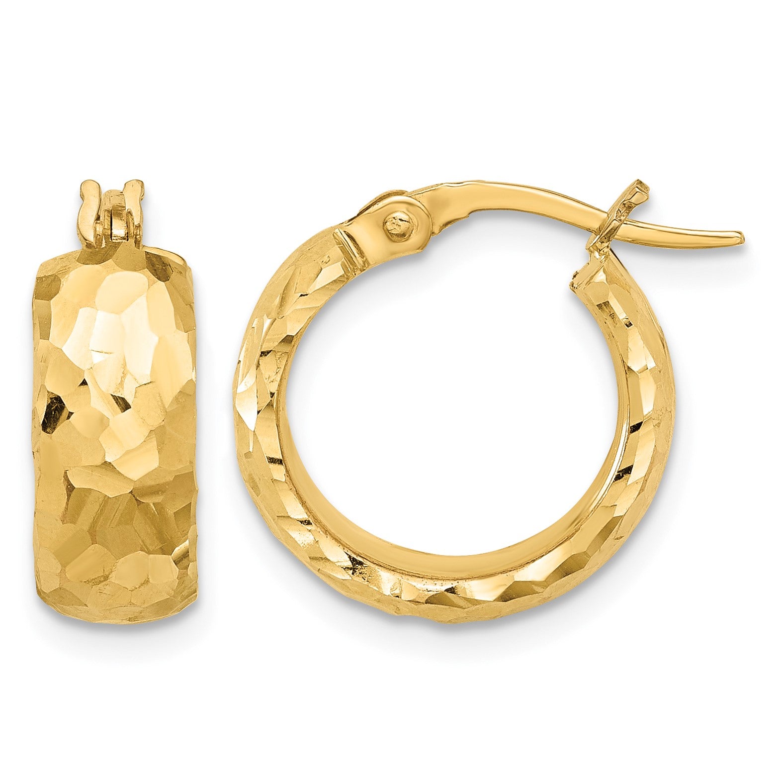 14K Polished and Diamond Cut 6mm Hoop Earrings