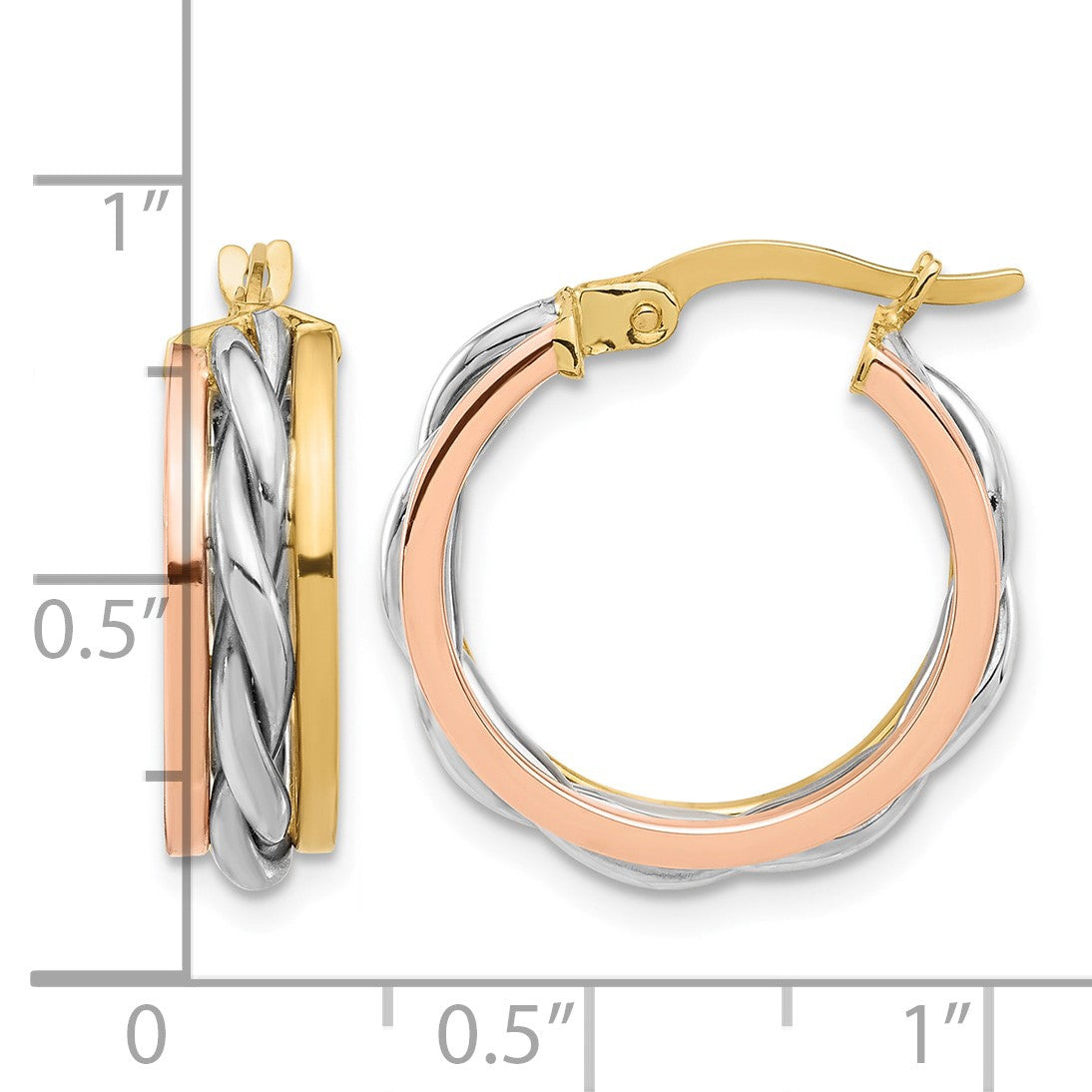 14K Tri-color Polished Hoop Earrings