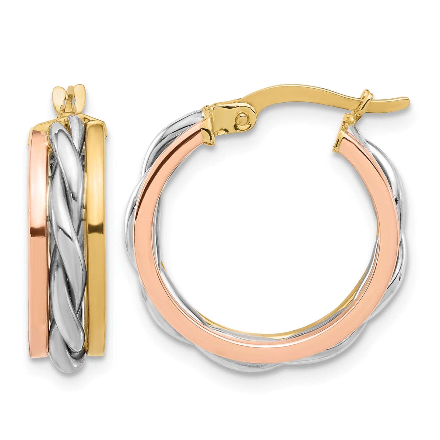 14K Tri-color Polished Hoop Earrings