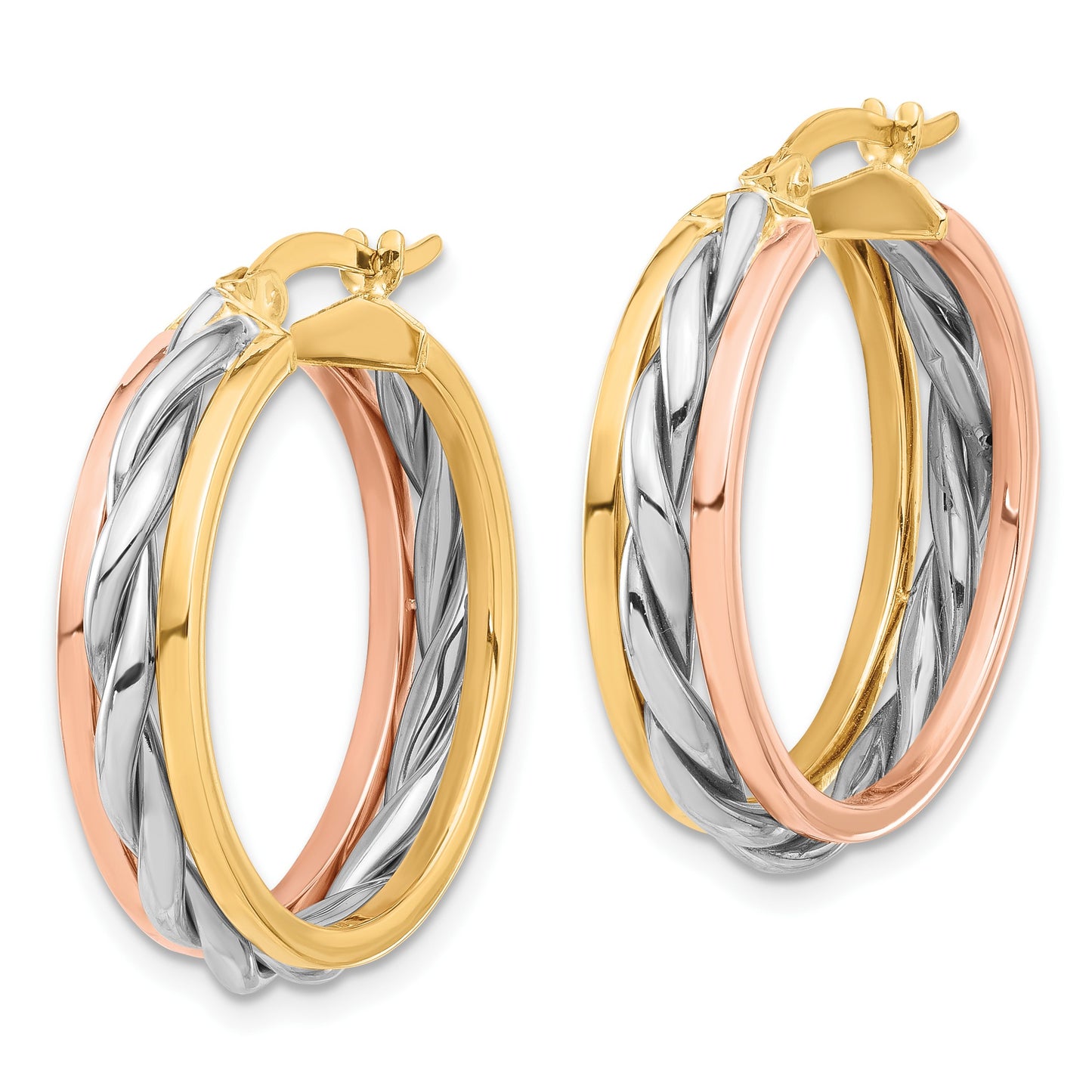 14K Tri-color Polished Hoop Earrings