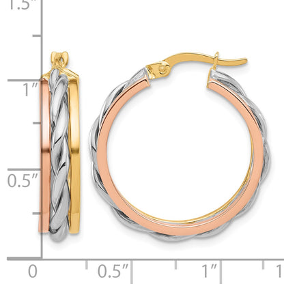 14K Tri-color Polished Hoop Earrings