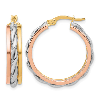 14K Tri-color Polished Hoop Earrings