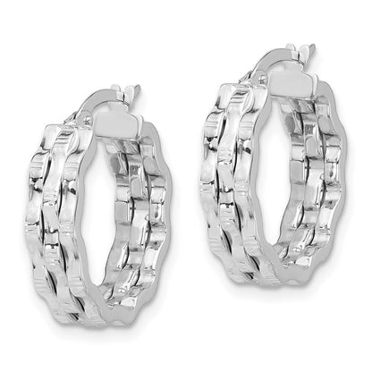 14K White Gold Polished and Textured Hoop Earrings