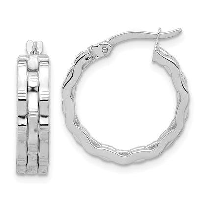 14K White Gold Polished and Textured Hoop Earrings