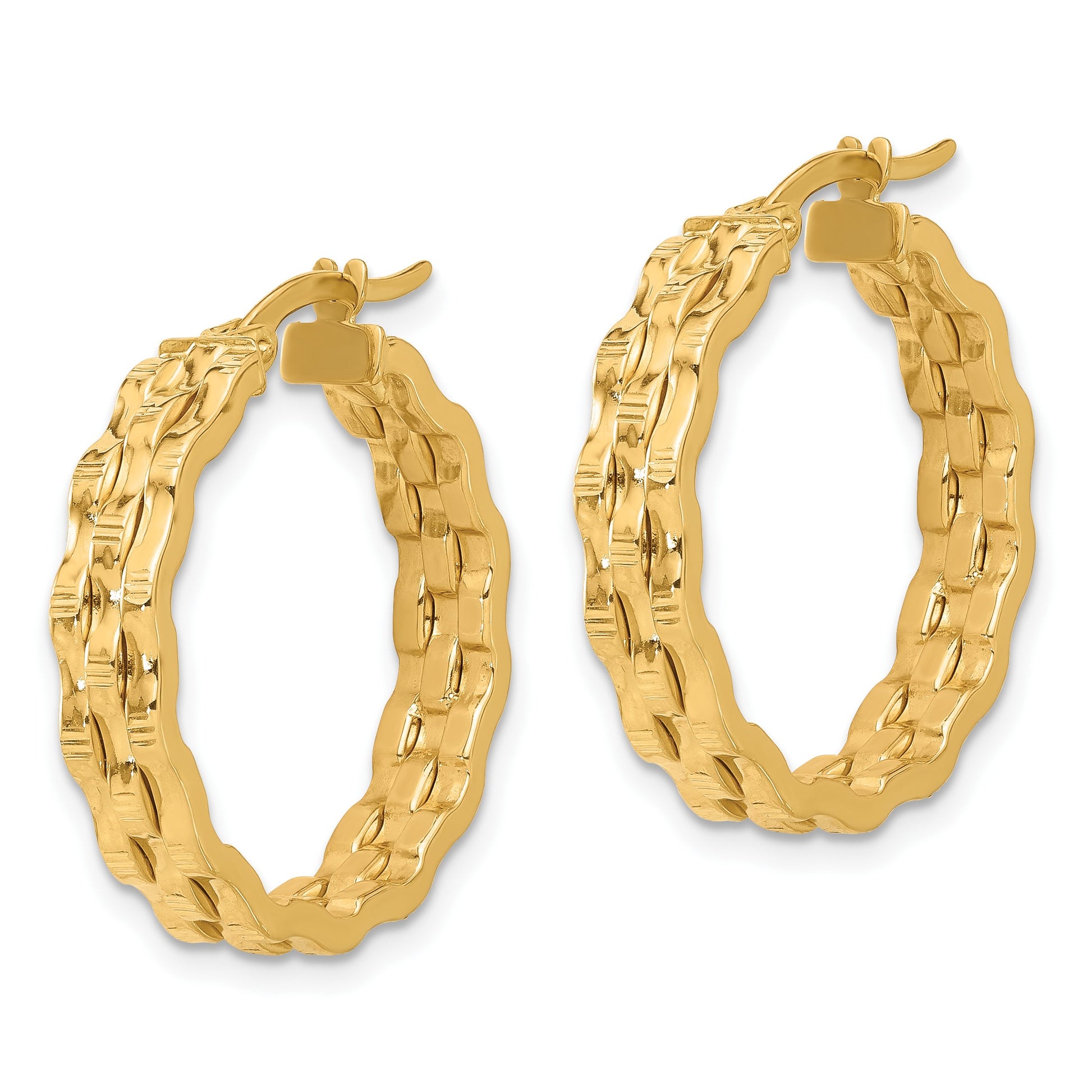 14K Polished and Textured Hoop Earrings