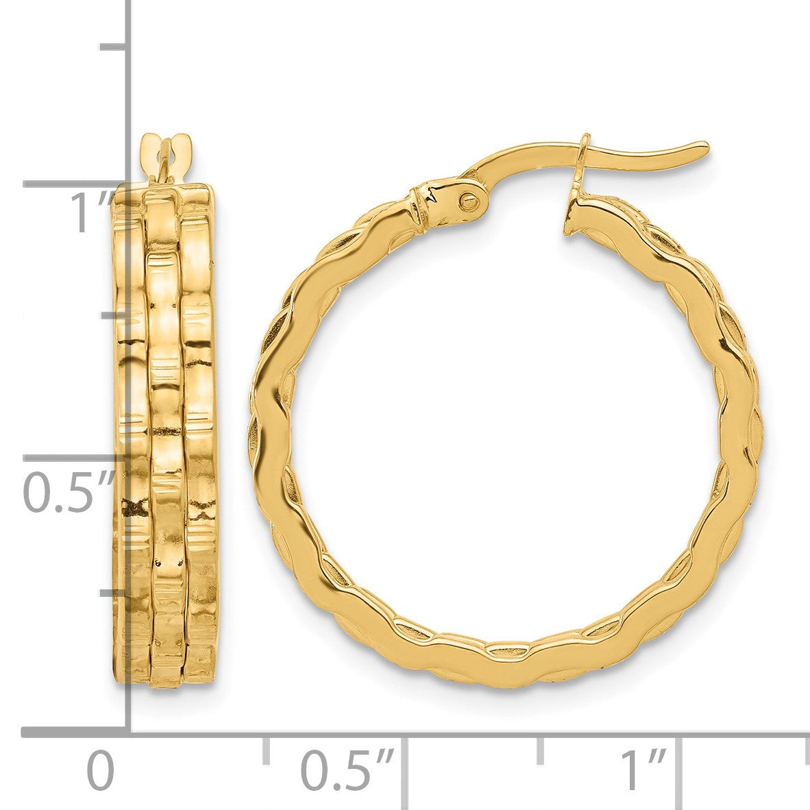 14K Polished and Textured Hoop Earrings