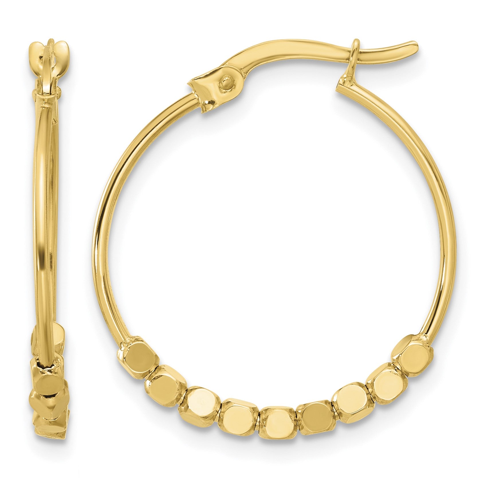 14K Polished Beads Hoop Earrings