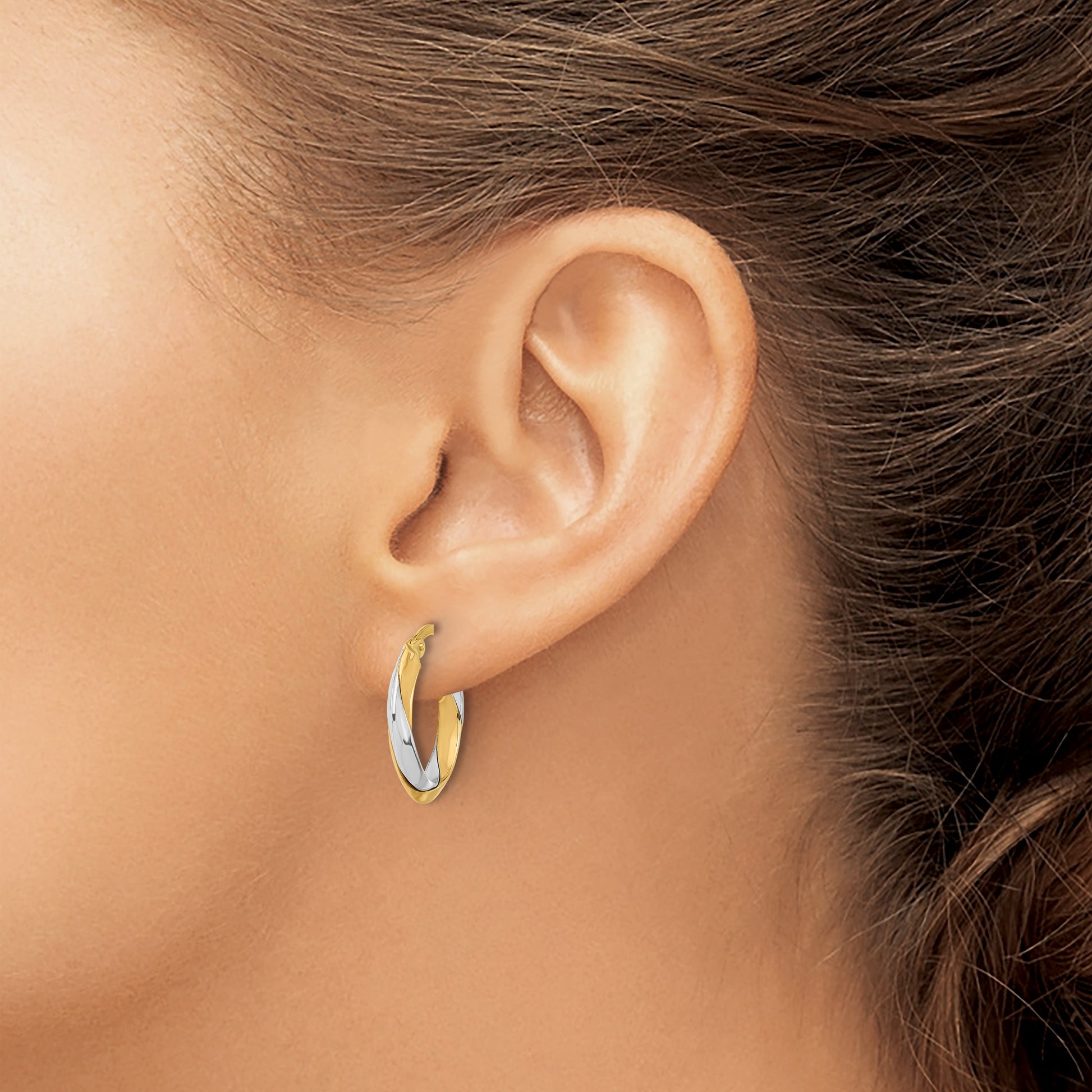 14K Two-tone Polished Twist Hoop Earrings