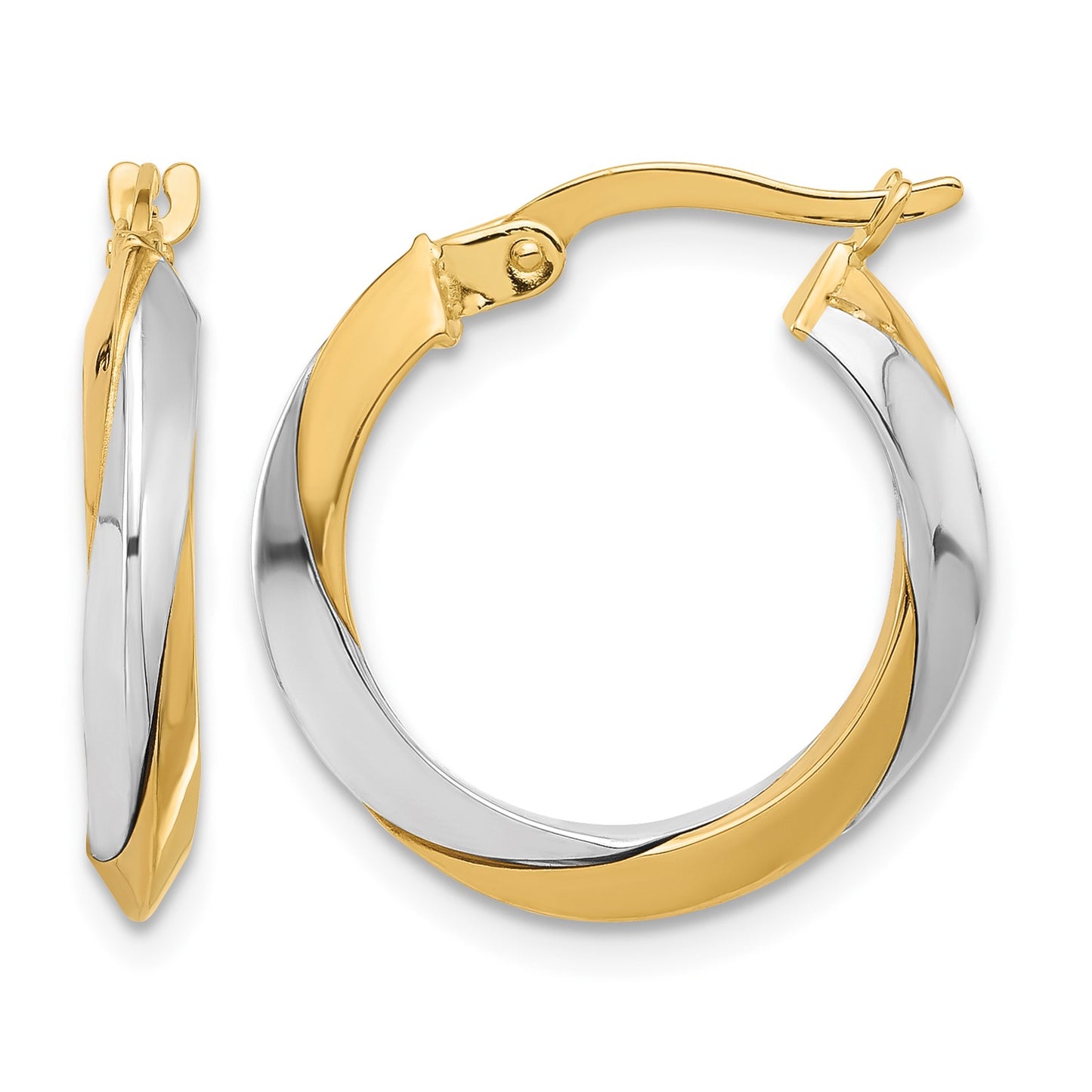 14K Two-tone Polished Twist Hoop Earrings