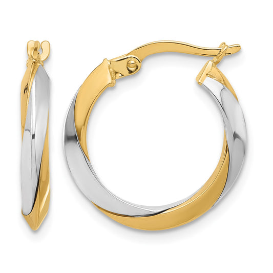 14K Two-tone Polished Twist Hoop Earrings
