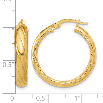 14K Polished and Textured Hoop Earrings