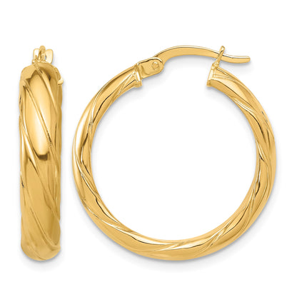 14K Polished and Textured Hoop Earrings