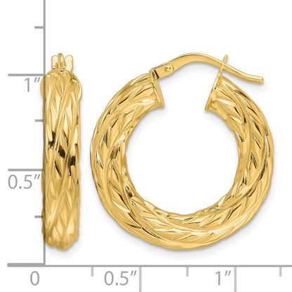 14ky Polished Woven Texture 4.75mm Round Hoop Earrings